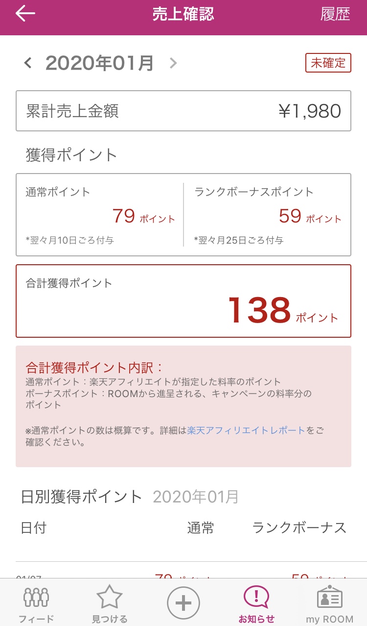 売り上げ確認の画面